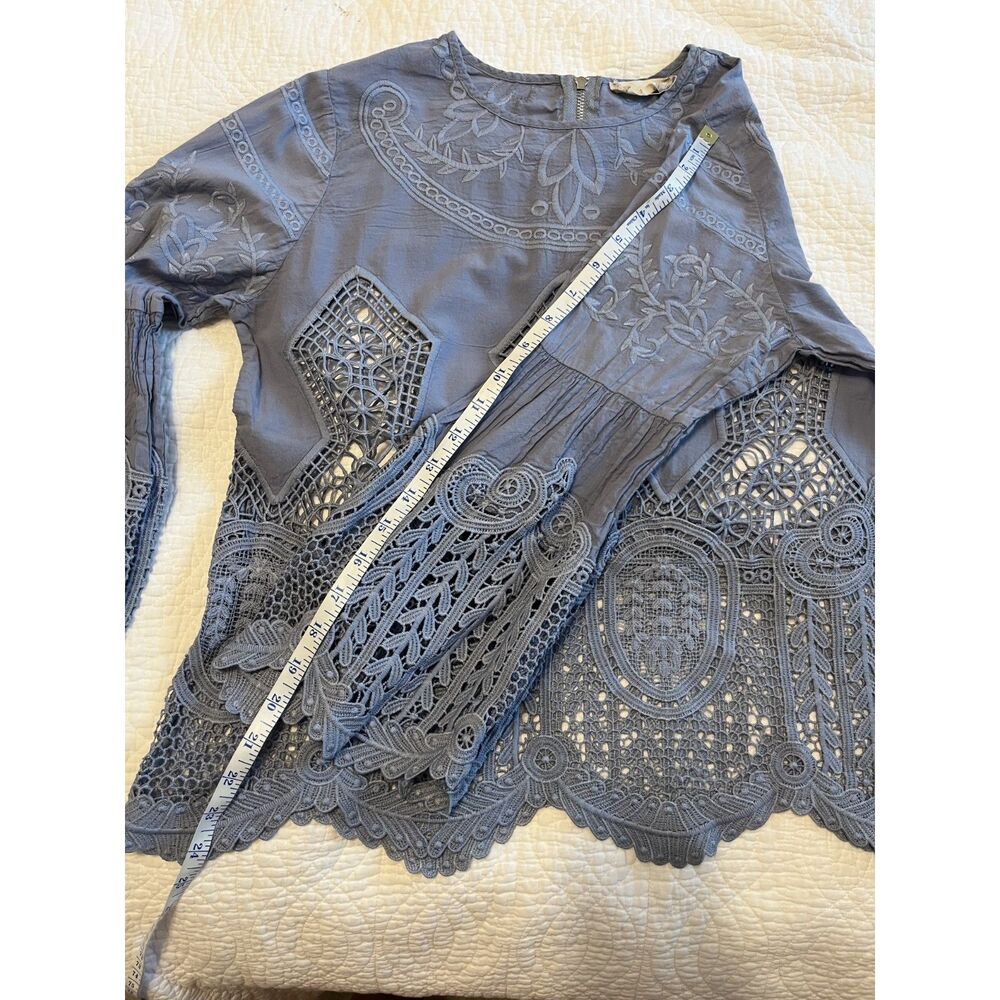 Altard State Crochet Lace Blue Top Medium Fairy Romantic Boho Embroidered Floral - Picture 6 of 9